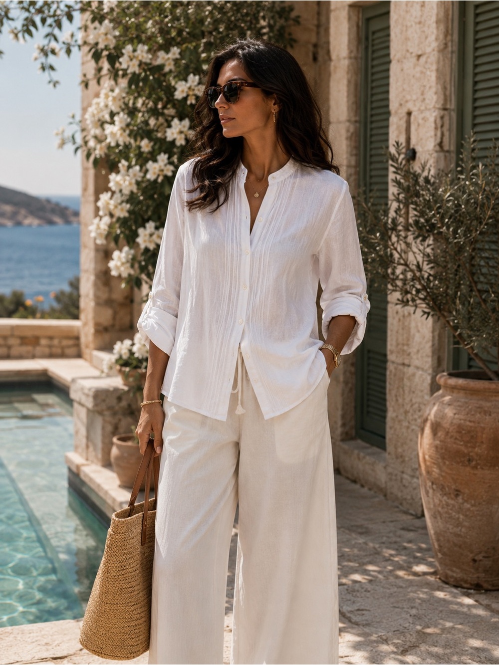J.Jill White Linen Button Front Top Relaxed Coastal Luxury Blouse